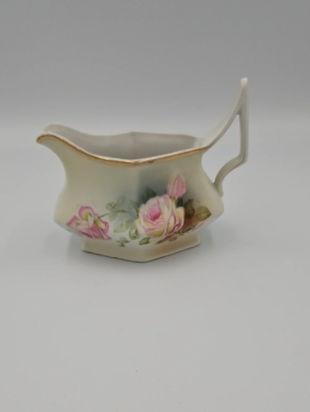 Vintage Floral Creamer Pitcher with Pink Roses